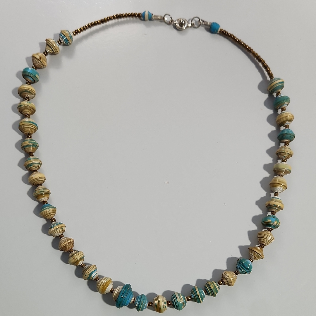 Teng Yue Handmade Turquoise And Cream Beaded Necklace